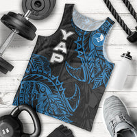 Yap Island Tribal Heritage Men Tank Top Micronesian Polynesian Tattoo Pattern Blue Black Cultural Art