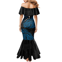 Yap Island Tribal Heritage Mermaid Dress Micronesian Polynesian Tattoo Pattern Blue Black Cultural Art