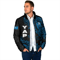 Yap Island Tribal Heritage Padded Jacket Micronesian Polynesian Tattoo Pattern Blue Black Cultural Art