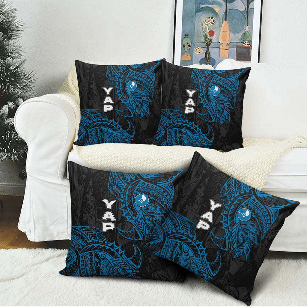 Yap Island Tribal Heritage Pillow Cover Micronesian Polynesian Tattoo Pattern Blue Black Cultural Art