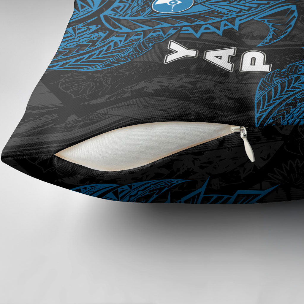 Yap Island Tribal Heritage Pillow Cover Micronesian Polynesian Tattoo Pattern Blue Black Cultural Art