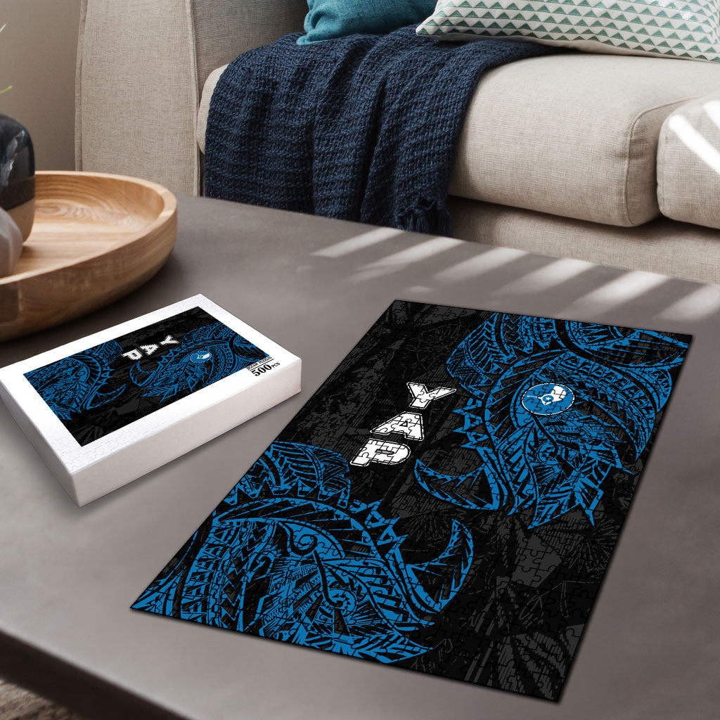Yap Island Tribal Heritage Puzzle Micronesian Polynesian Tattoo Pattern Blue Black Cultural Art