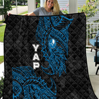 Yap Island Tribal Heritage Quilt Micronesian Polynesian Tattoo Pattern Blue Black Cultural Art