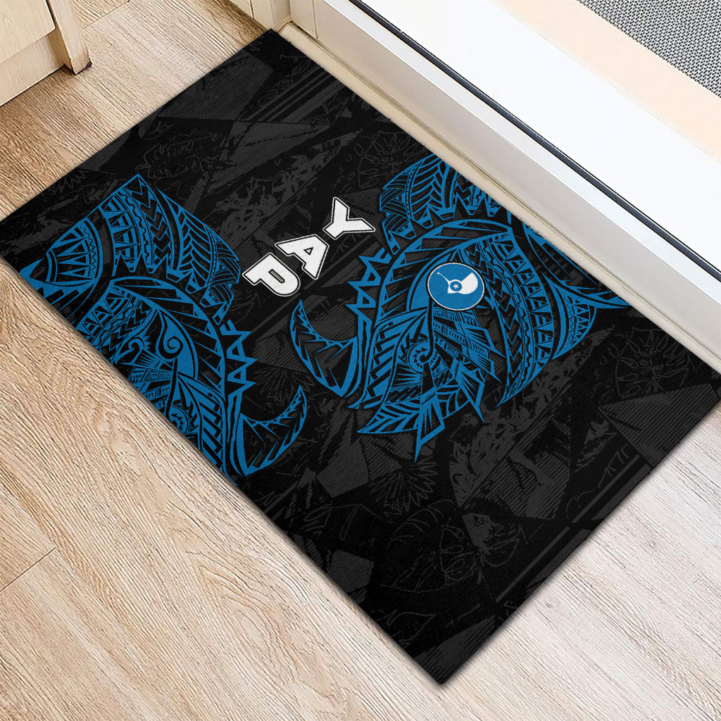 Yap Island Tribal Heritage Rubber Doormat Micronesian Polynesian Tattoo Pattern Blue Black Cultural Art