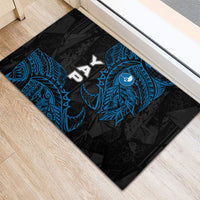 Yap Island Tribal Heritage Rubber Doormat Micronesian Polynesian Tattoo Pattern Blue Black Cultural Art