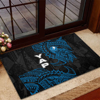 Yap Island Tribal Heritage Rubber Doormat Micronesian Polynesian Tattoo Pattern Blue Black Cultural Art