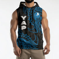 Yap Island Tribal Heritage Sleeveless Hoodie Micronesian Polynesian Tattoo Pattern Blue Black Cultural Art