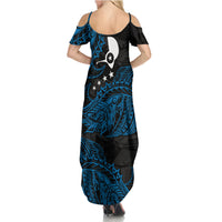 Yap Island Tribal Heritage Summer Maxi Dress Micronesian Polynesian Tattoo Pattern Blue Black Cultural Art