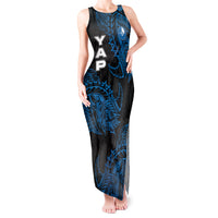Yap Island Tribal Heritage Tank Maxi Dress Micronesian Polynesian Tattoo Pattern Blue Black Cultural Art