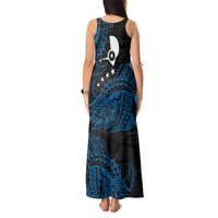 Yap Island Tribal Heritage Tank Maxi Dress Micronesian Polynesian Tattoo Pattern Blue Black Cultural Art