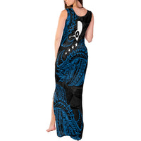 Yap Island Tribal Heritage Tank Maxi Dress Micronesian Polynesian Tattoo Pattern Blue Black Cultural Art