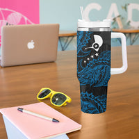 Yap Island Tribal Heritage Tumbler With Handle Micronesian Polynesian Tattoo Pattern Blue Black Cultural Art