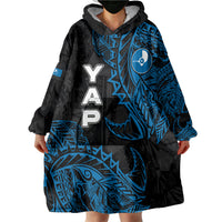 Yap Island Tribal Heritage Wearable Blanket Hoodie Micronesian Polynesian Tattoo Pattern Blue Black Cultural Art