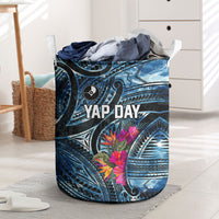 Yap Day Island Floral Tribal Heritage Laundry Basket Micronesian Hibiscus Pattern Polynesian Tattoo Blue Art