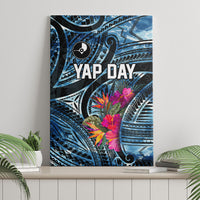 Yap Day Island Floral Tribal Heritage Canvas Wall Art Micronesian Hibiscus Pattern Polynesian Tattoo Blue Art