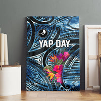 Yap Day Island Floral Tribal Heritage Canvas Wall Art Micronesian Hibiscus Pattern Polynesian Tattoo Blue Art