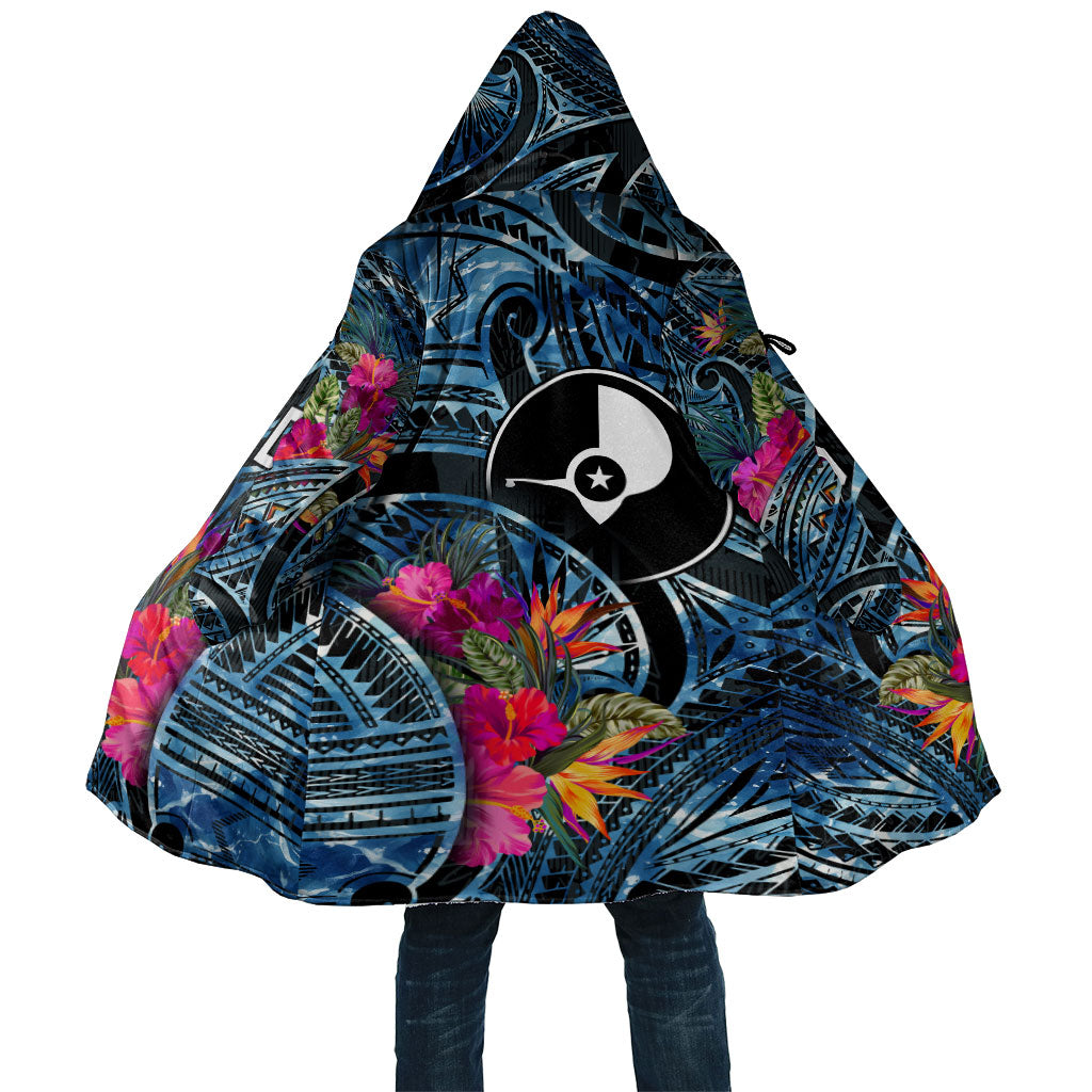 Yap Day Island Floral Tribal Heritage Cloak Micronesian Hibiscus Pattern Polynesian Tattoo Blue Art