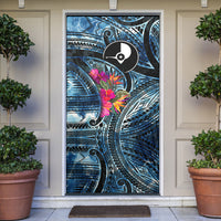 Yap Day Island Floral Tribal Heritage Door Cover Micronesian Hibiscus Pattern Polynesian Tattoo Blue Art