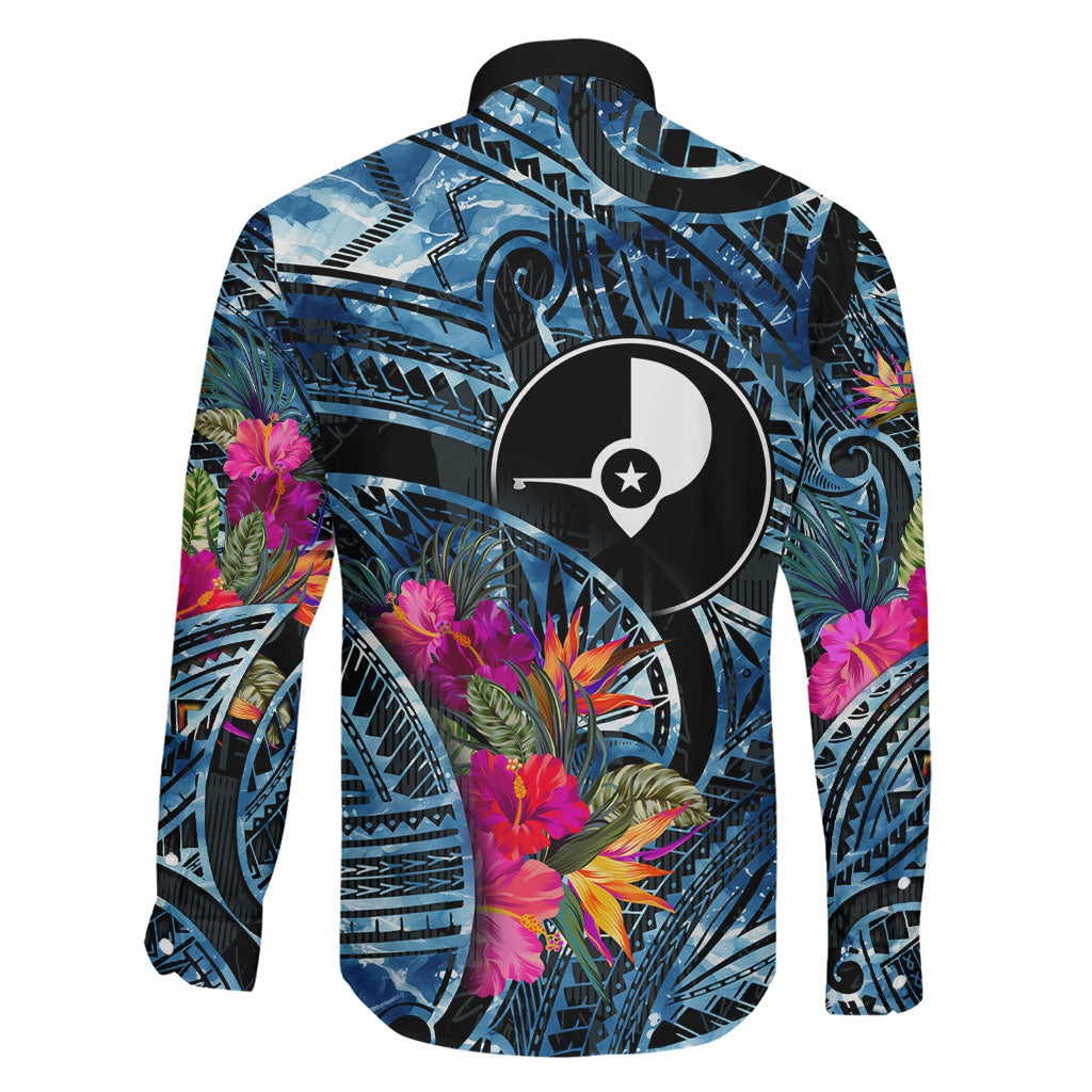 Yap Day Island Floral Tribal Heritage Family Matching Off Shoulder Short Dress and Hawaiian Shirt Micronesian Hibiscus Pattern Polynesian Tattoo Blue Art