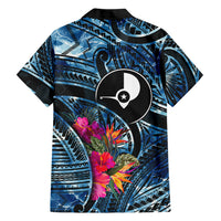 Yap Day Island Floral Tribal Heritage Family Matching Tank Maxi Dress and Hawaiian Shirt Micronesian Hibiscus Pattern Polynesian Tattoo Blue Art