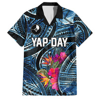 Yap Day Island Floral Tribal Heritage Hawaiian Shirt Micronesian Hibiscus Pattern Polynesian Tattoo Blue Art
