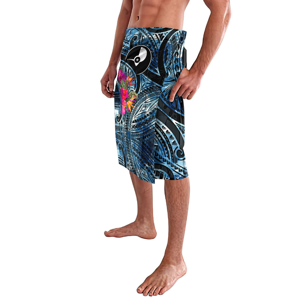 Yap Day Island Floral Tribal Heritage Lavalava Micronesian Hibiscus Pattern Polynesian Tattoo Blue Art