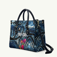 Yap Day Island Floral Tribal Heritage Leather Bag Micronesian Hibiscus Pattern Polynesian Tattoo Blue Art