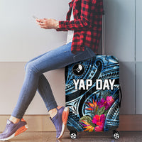 Yap Day Island Floral Tribal Heritage Luggage Cover Micronesian Hibiscus Pattern Polynesian Tattoo Blue Art