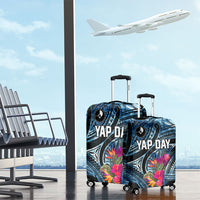 Yap Day Island Floral Tribal Heritage Luggage Cover Micronesian Hibiscus Pattern Polynesian Tattoo Blue Art