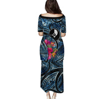 Yap Day Island Floral Tribal Heritage Puletasi Micronesian Hibiscus Pattern Polynesian Tattoo Blue Art