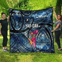 Yap Day Island Floral Tribal Heritage Quilt Micronesian Hibiscus Pattern Polynesian Tattoo Blue Art
