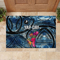 Yap Day Island Floral Tribal Heritage Rubber Doormat Micronesian Hibiscus Pattern Polynesian Tattoo Blue Art