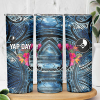 Yap Day Island Floral Tribal Heritage Skinny Tumbler Micronesian Hibiscus Pattern Polynesian Tattoo Blue Art