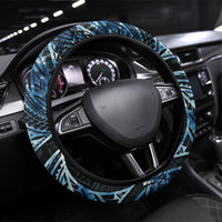 Yap Day Island Floral Tribal Heritage Steering Wheel Cover Micronesian Hibiscus Pattern Polynesian Tattoo Blue Art