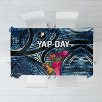 Yap Day Island Floral Tribal Heritage Tablecloth Micronesian Hibiscus Pattern Polynesian Tattoo Blue Art