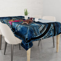 Yap Day Island Floral Tribal Heritage Tablecloth Micronesian Hibiscus Pattern Polynesian Tattoo Blue Art
