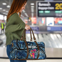 Yap Day Island Floral Tribal Heritage Travel Bag Micronesian Hibiscus Pattern Polynesian Tattoo Blue Art