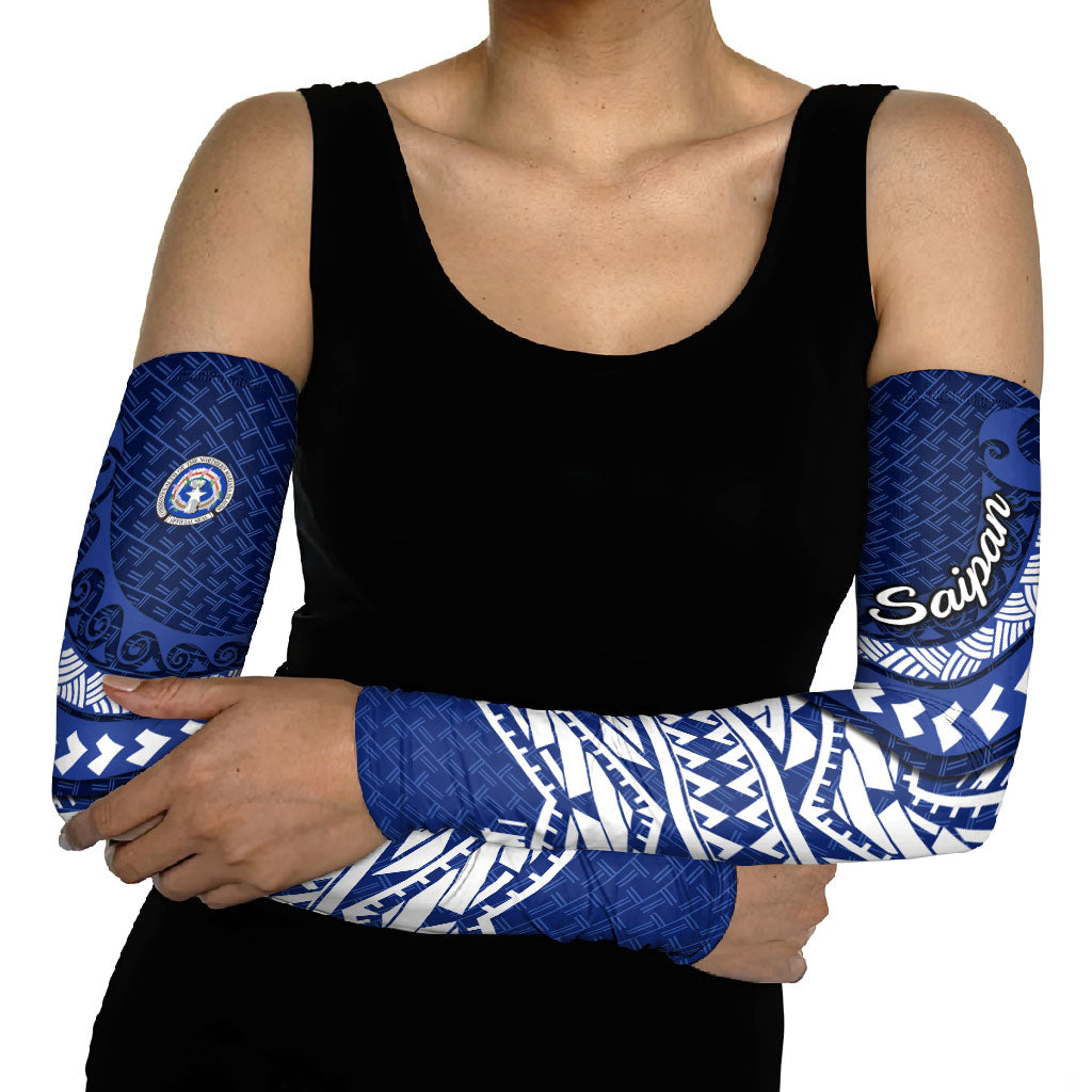 Northern Mariana Islands Saipan Arm Sleeves Polynesian Tribal Pattern - Commonwealth Seal Art