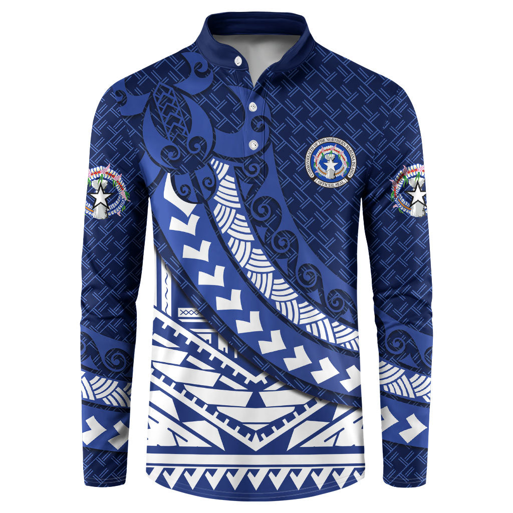 Northern Mariana Islands Saipan Button Sweatshirt Polynesian Tribal Pattern - Commonwealth Seal Art