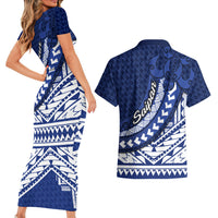 Northern Mariana Islands Saipan Couples Matching Short Sleeve Bodycon Dress and Hawaiian Shirt Polynesian Tribal Pattern - Commonwealth Seal Art TS04 - Polynesian Pride