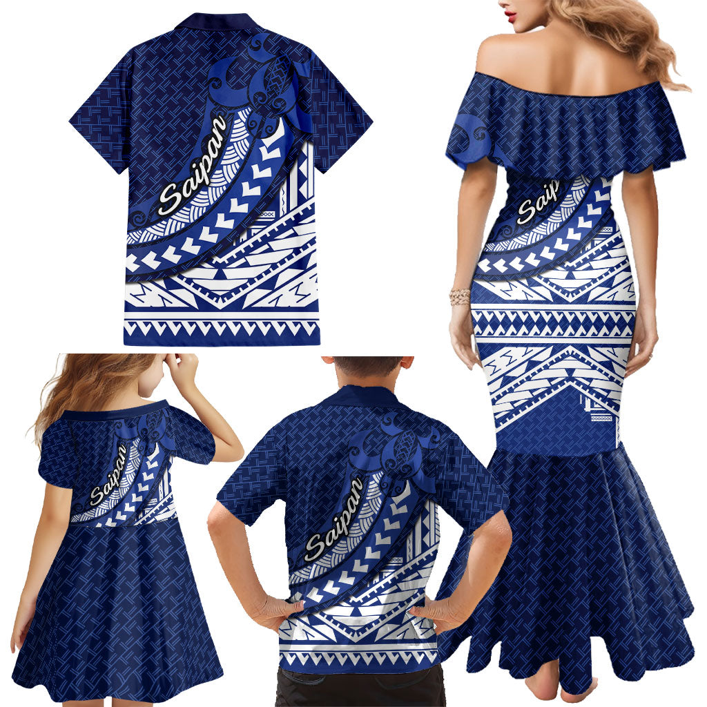 Northern Mariana Islands Saipan Family Matching Mermaid Dress and Hawaiian Shirt Polynesian Tribal Pattern - Commonwealth Seal Art