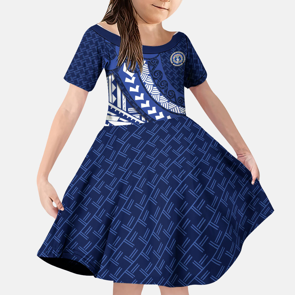 Northern Mariana Islands Saipan Family Matching Off Shoulder Maxi Dress and Hawaiian Shirt Polynesian Tribal Pattern - Commonwealth Seal Art