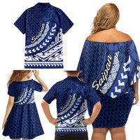 Northern Mariana Islands Saipan Family Matching Off Shoulder Short Dress and Hawaiian Shirt Polynesian Tribal Pattern - Commonwealth Seal Art