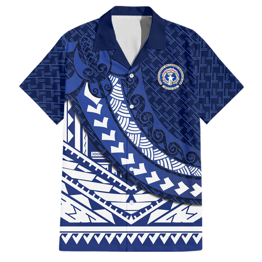 Northern Mariana Islands Saipan Family Matching Off Shoulder Short Dress and Hawaiian Shirt Polynesian Tribal Pattern - Commonwealth Seal Art
