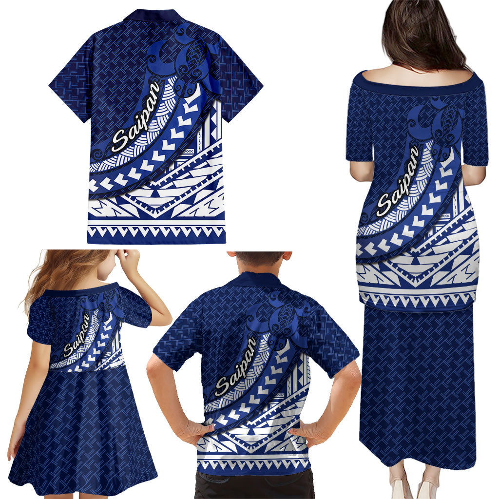 Northern Mariana Islands Saipan Family Matching Puletasi and Hawaiian Shirt Polynesian Tribal Pattern - Commonwealth Seal Art