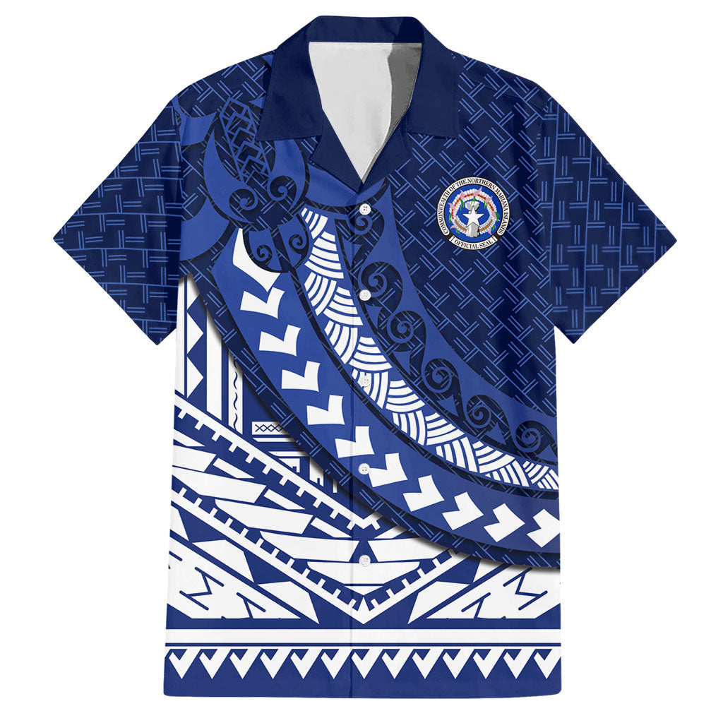 Northern Mariana Islands Saipan Hawaiian Shirt Polynesian Tribal Pattern - Commonwealth Seal Art