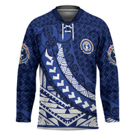 Northern Mariana Islands Saipan Hockey Jersey Polynesian Tribal Pattern - Commonwealth Seal Art TS04 Unisex Blue White - Polynesian Pride