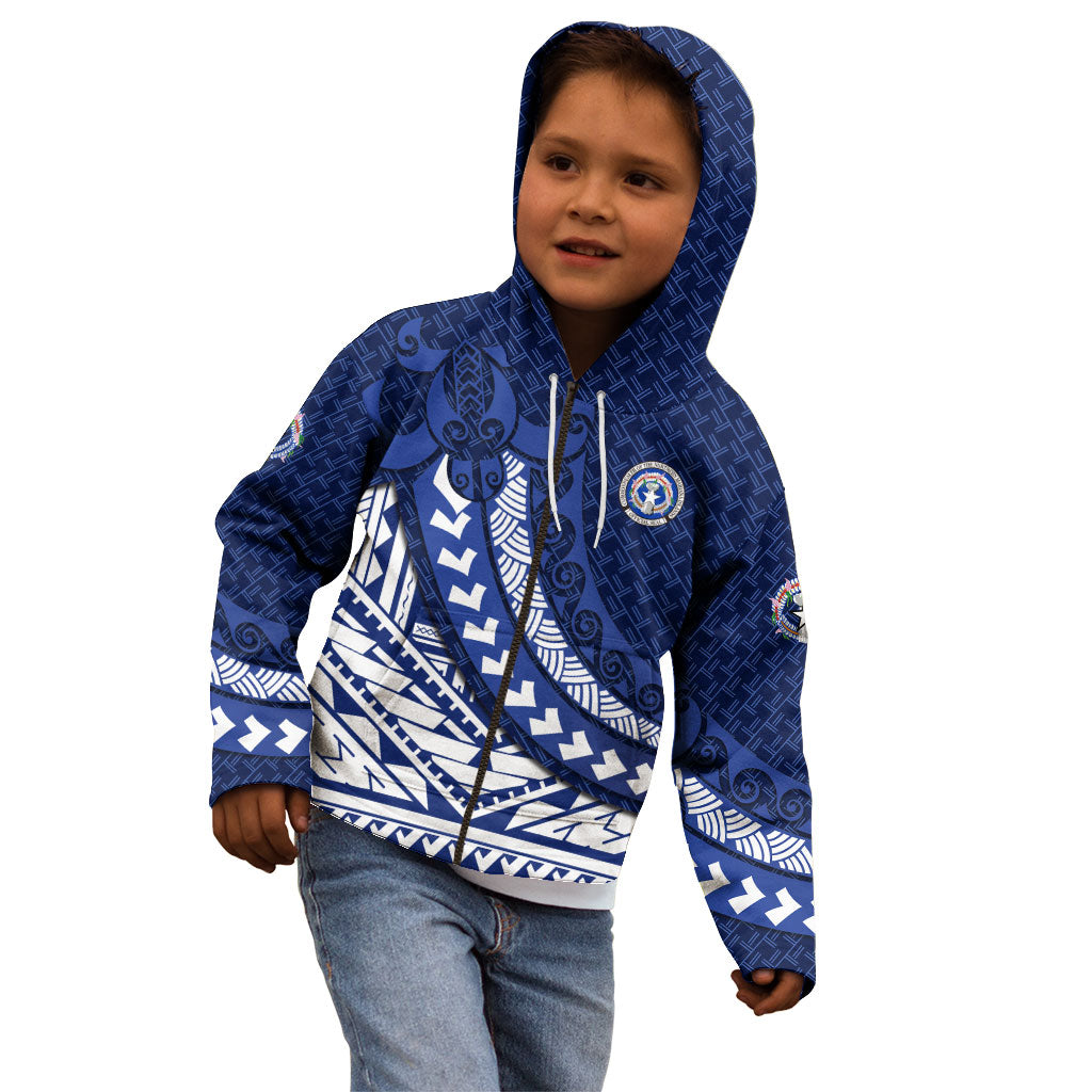 Northern Mariana Islands Saipan Kid Hoodie Polynesian Tribal Pattern - Commonwealth Seal Art