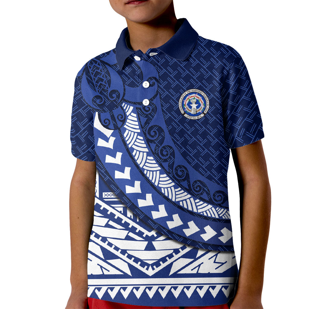 Northern Mariana Islands Saipan Kid Polo Shirt Polynesian Tribal Pattern - Commonwealth Seal Art