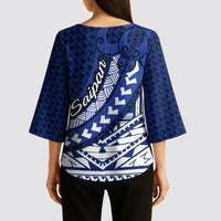 Northern Mariana Islands Saipan Kimono Sleeve Blouse Polynesian Tribal Pattern - Commonwealth Seal Art TS04 - Polynesian Pride